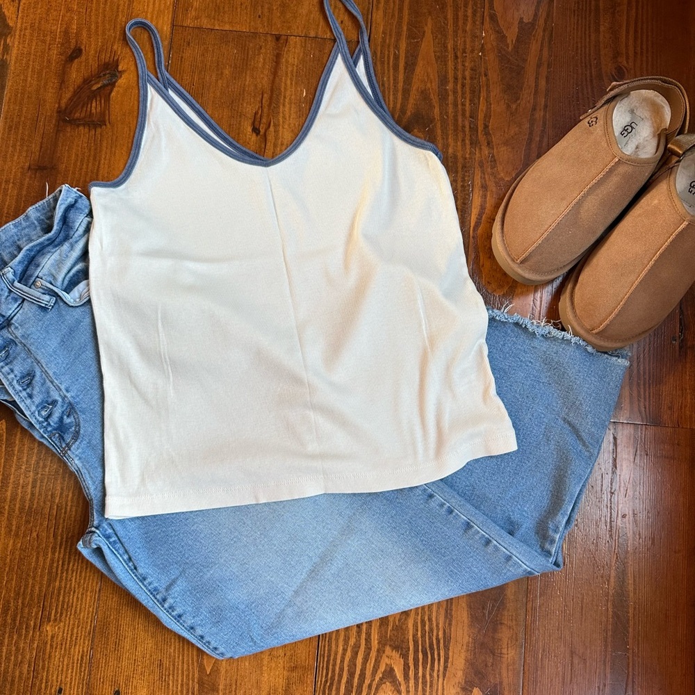 Universal Thread Cream Camisole with Blue Trim
